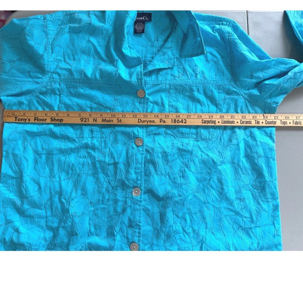 Denim Co Turquoise Burnout‎ Floral Button Front Shacket XL Shirt Vintage Coastal